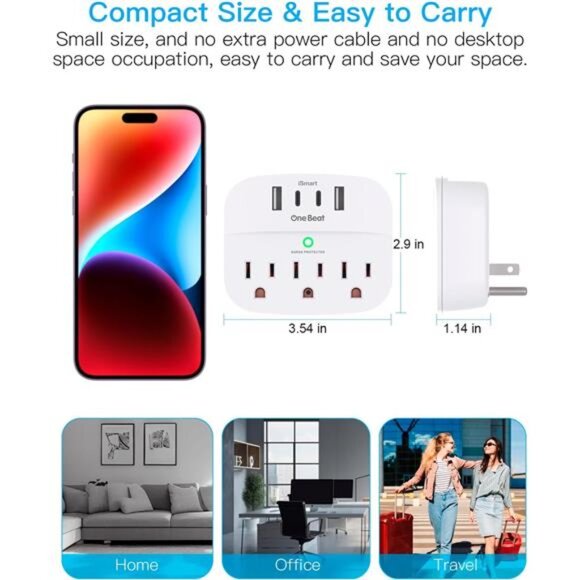 2 Pack Multi Plug Outlet Splitter with USB, Surge Protector Outlet Extender - Picture 6 of 8